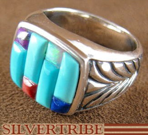 Turquoise Multicolor Jewelry Sterling Silver Ring Size 7-1/2 HS23682